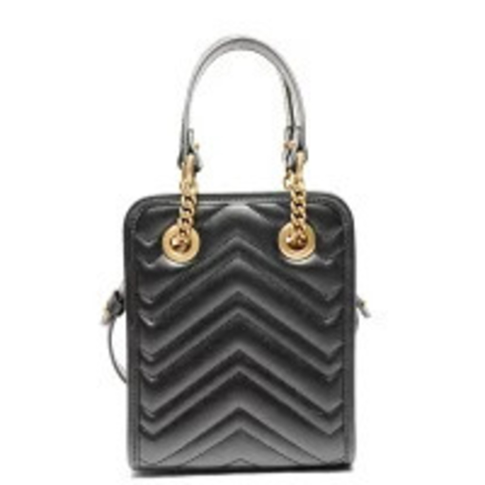 Gucci Black Tote GG Bag Marmont Chain Leather Shoulder